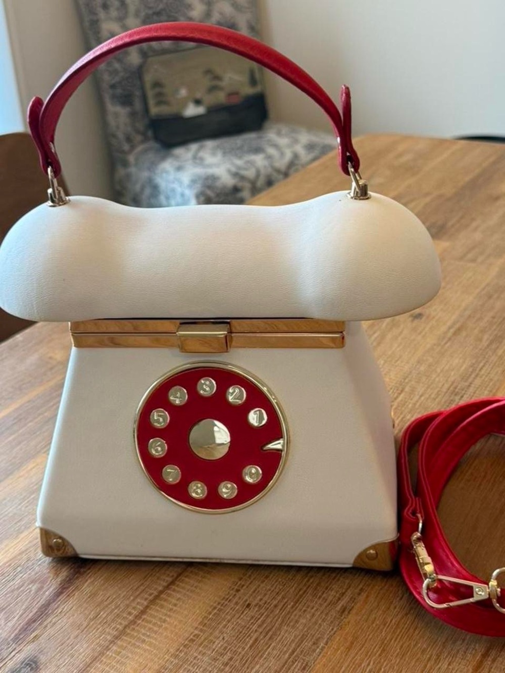 Retro Rotary Telephone Novelty Handbag Crossbody Purse White Red Gold ☎️